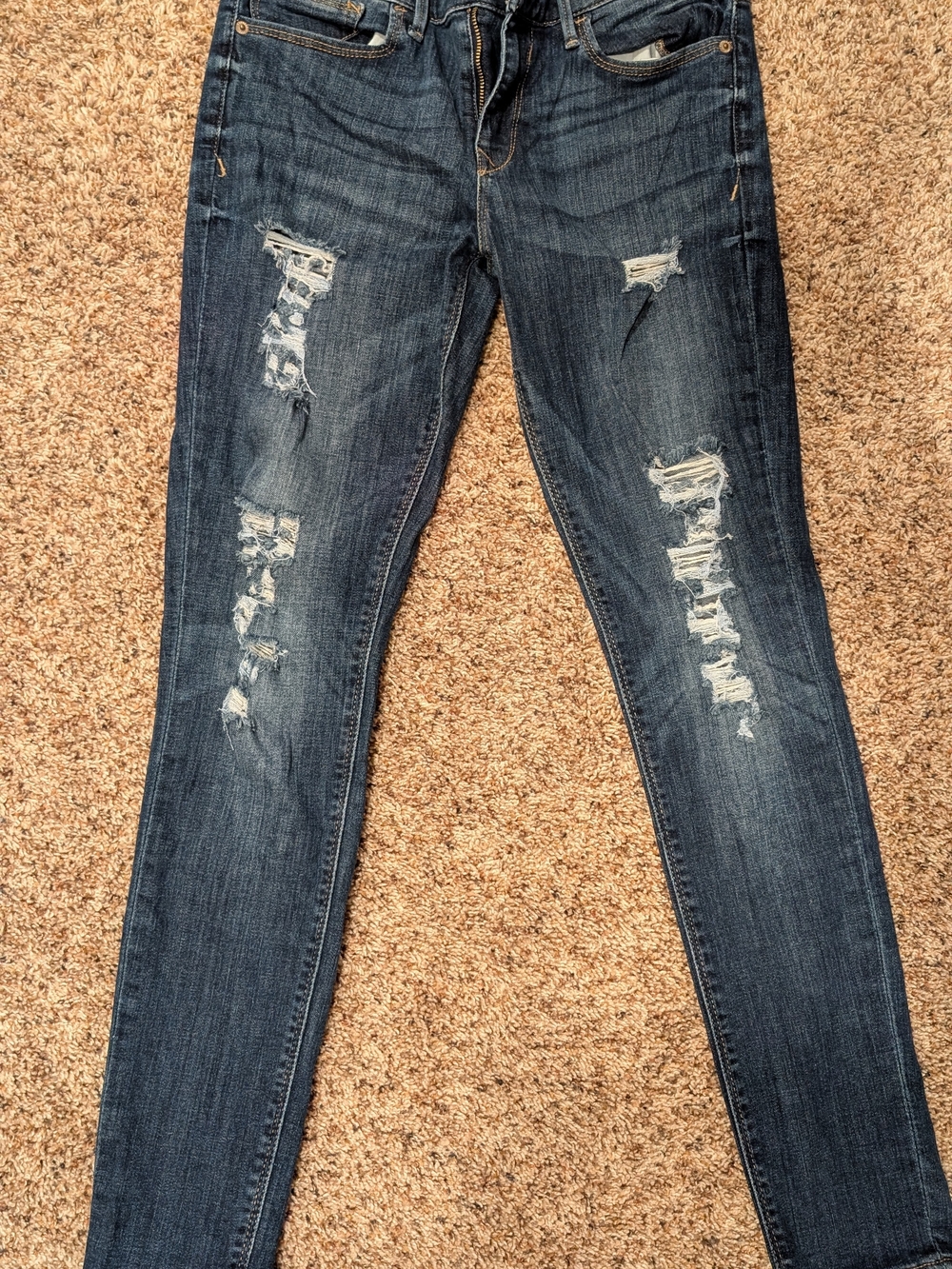 Express Women's Dark Blue Distressed Skinny Jeans